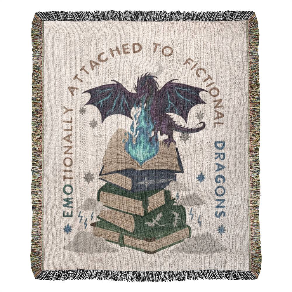 Emotionally Attached to Fictional Dragons Woven Throw Blanket