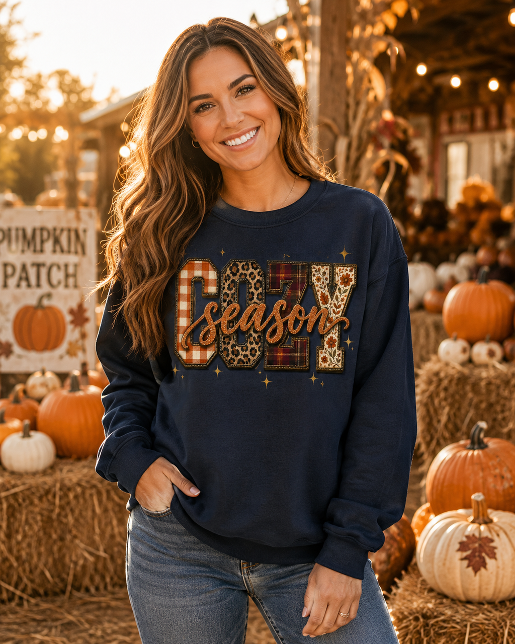 Cozy Season Sweatshirt – Plaid, Leopard & Pumpkin Fall Crewneck
