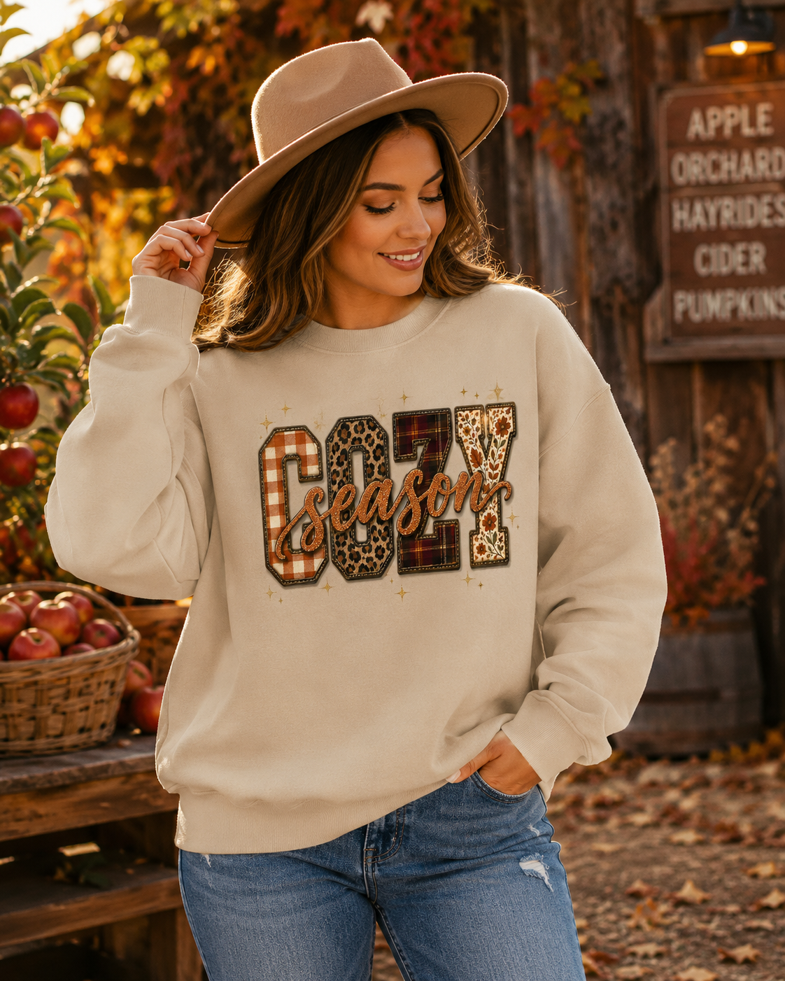 Cozy Season Sweatshirt – Plaid, Leopard & Pumpkin Fall Crewneck