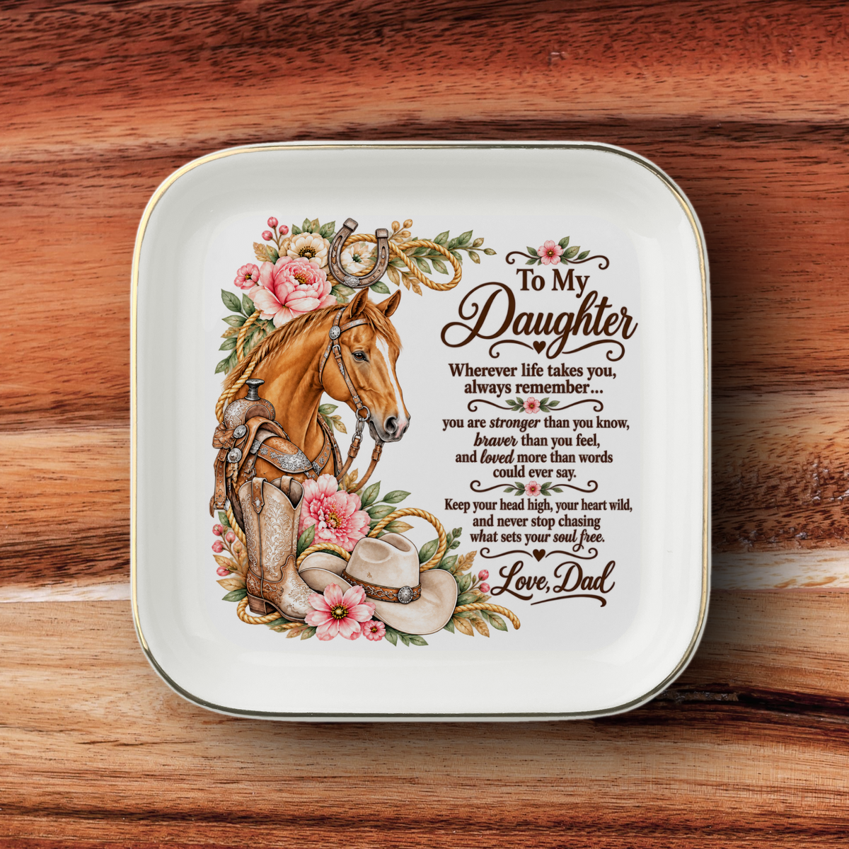 To My Daughter Western Horse Keepsake Plate — Gift From Dad