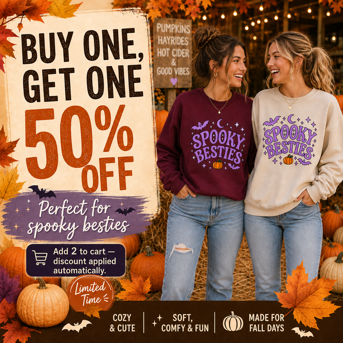 Spooky Besties Halloween Sweatshirt | Cute Matching Best Friend Crewneck |Heavy Blend™ Crewneck Sweatshirt