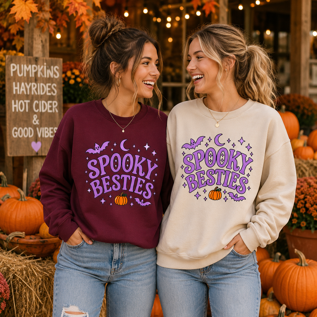 Spooky Besties Halloween Sweatshirt | Cute Matching Best Friend Crewneck |Heavy Blend™ Crewneck Sweatshirt