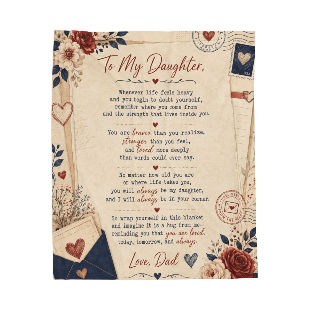 To My Daughter Sent With Love Blanket – Meaningful Gift from Dad, Inspirational Daughter Keepsake Blanket