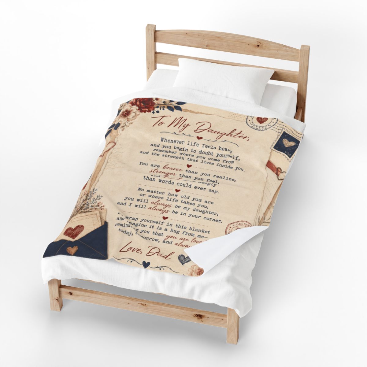 To My Daughter Sent With Love Blanket – Meaningful Gift from Dad, Inspirational Daughter Keepsake Blanket