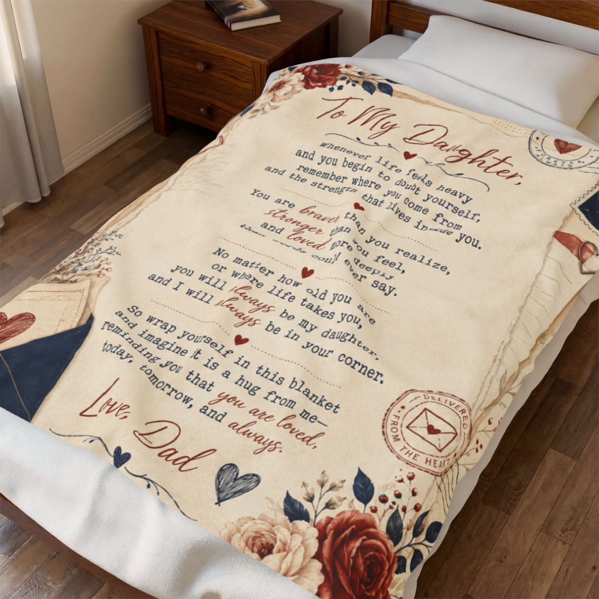 To My Daughter Sent With Love Blanket – Meaningful Gift from Dad, Inspirational Daughter Keepsake Blanket
